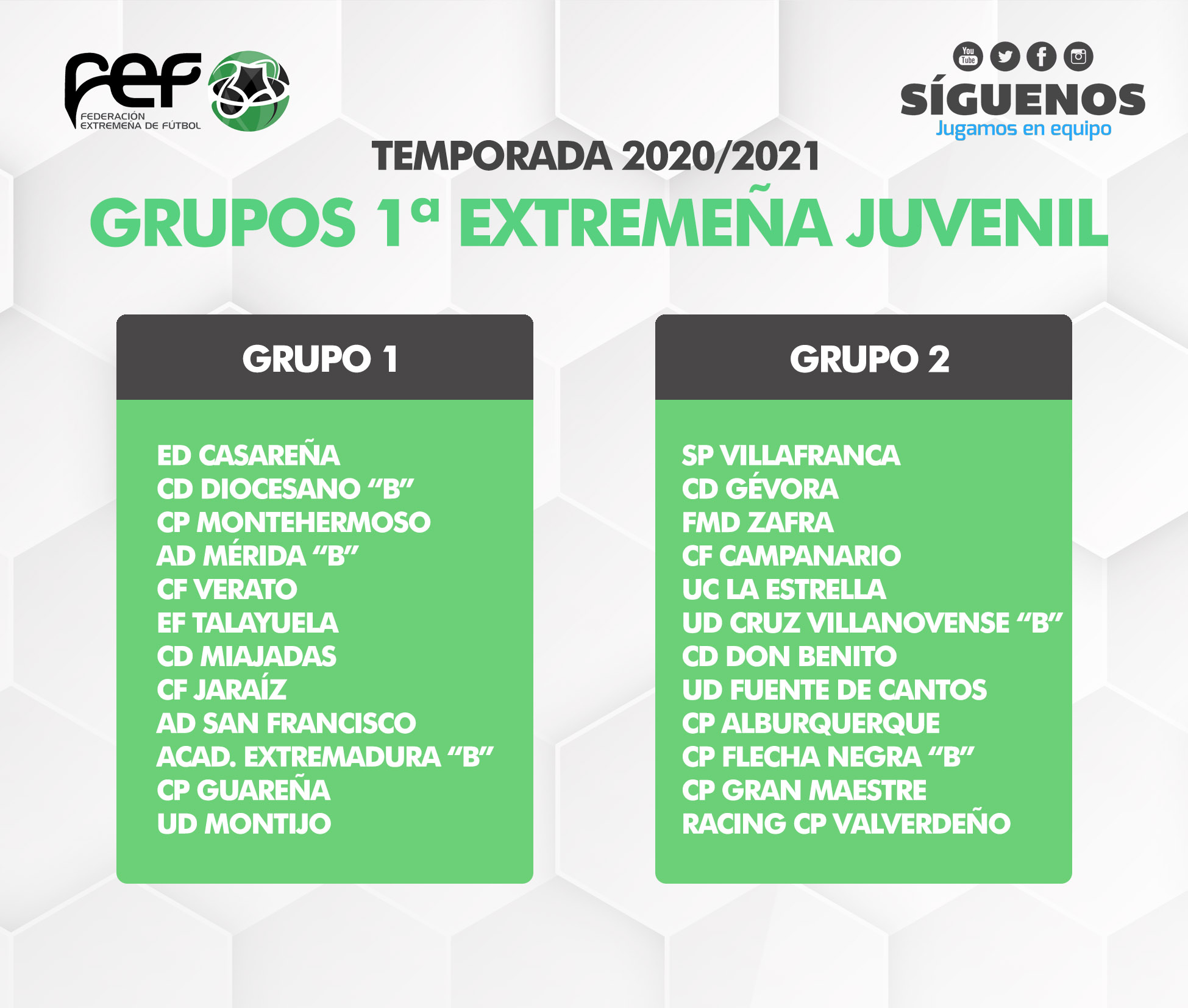 Arsenal Chimenea Turbina FEX-Calendarios 1ª División Extremeña Juvenil 2020/2021
